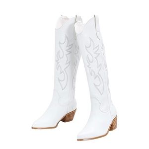 White Knee High Western Boot